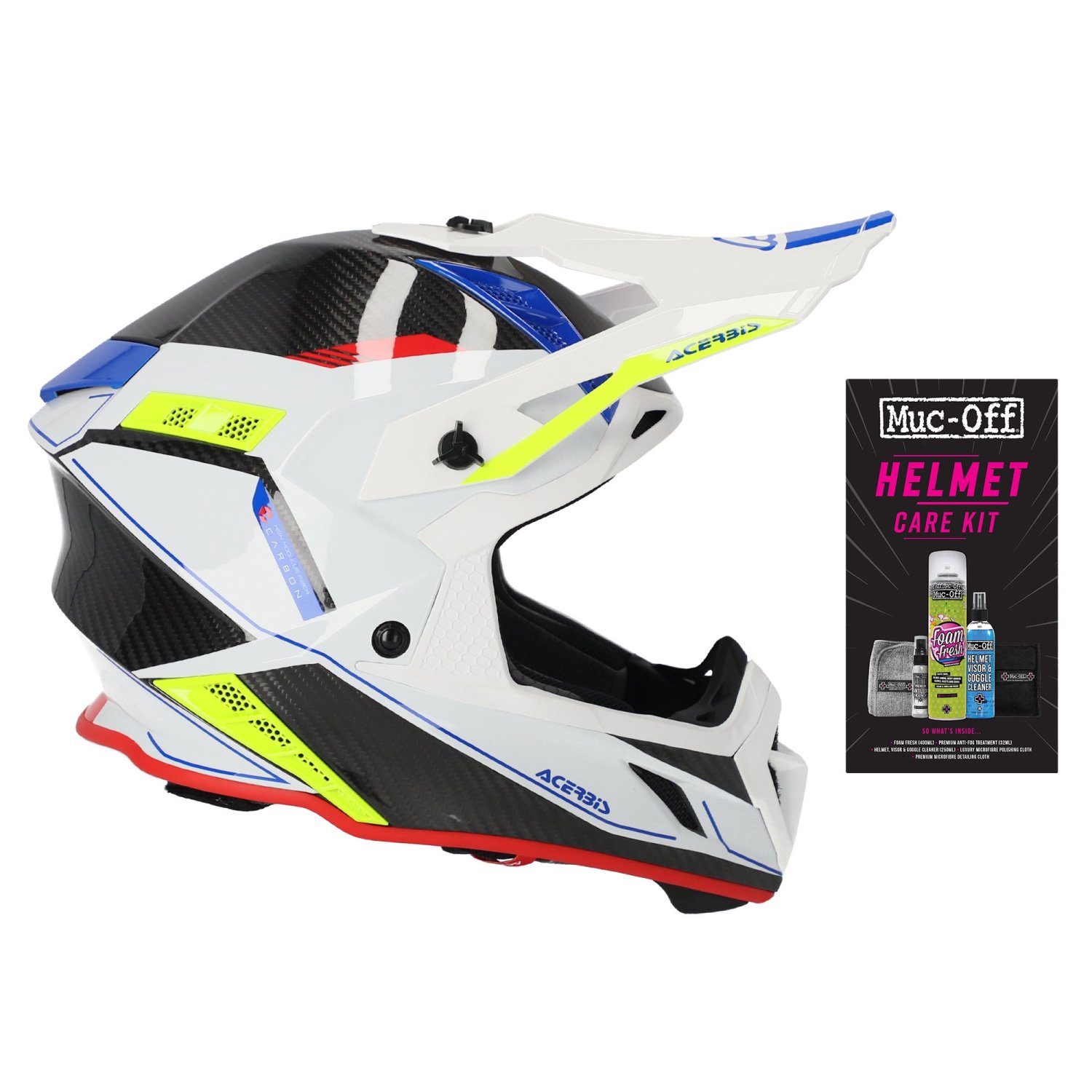 ACERBIS HELMET STEEL CARBON 22-06 WHITE SMALL + FREE HELMET CARE KIT