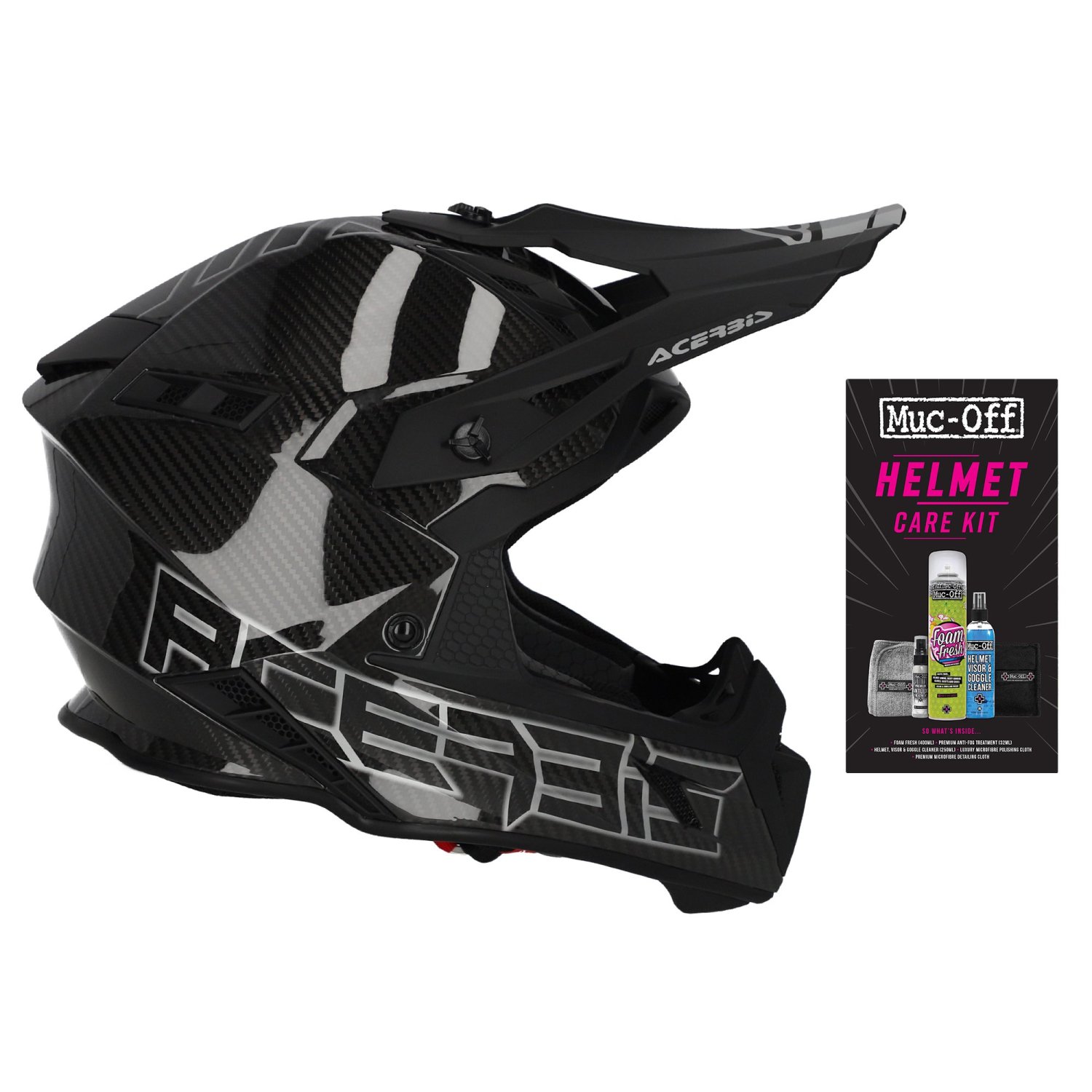 ACERBIS HELMET STEEL CARBON 22-06 GLOSS LARGE + FREE HELMET CARE KIT