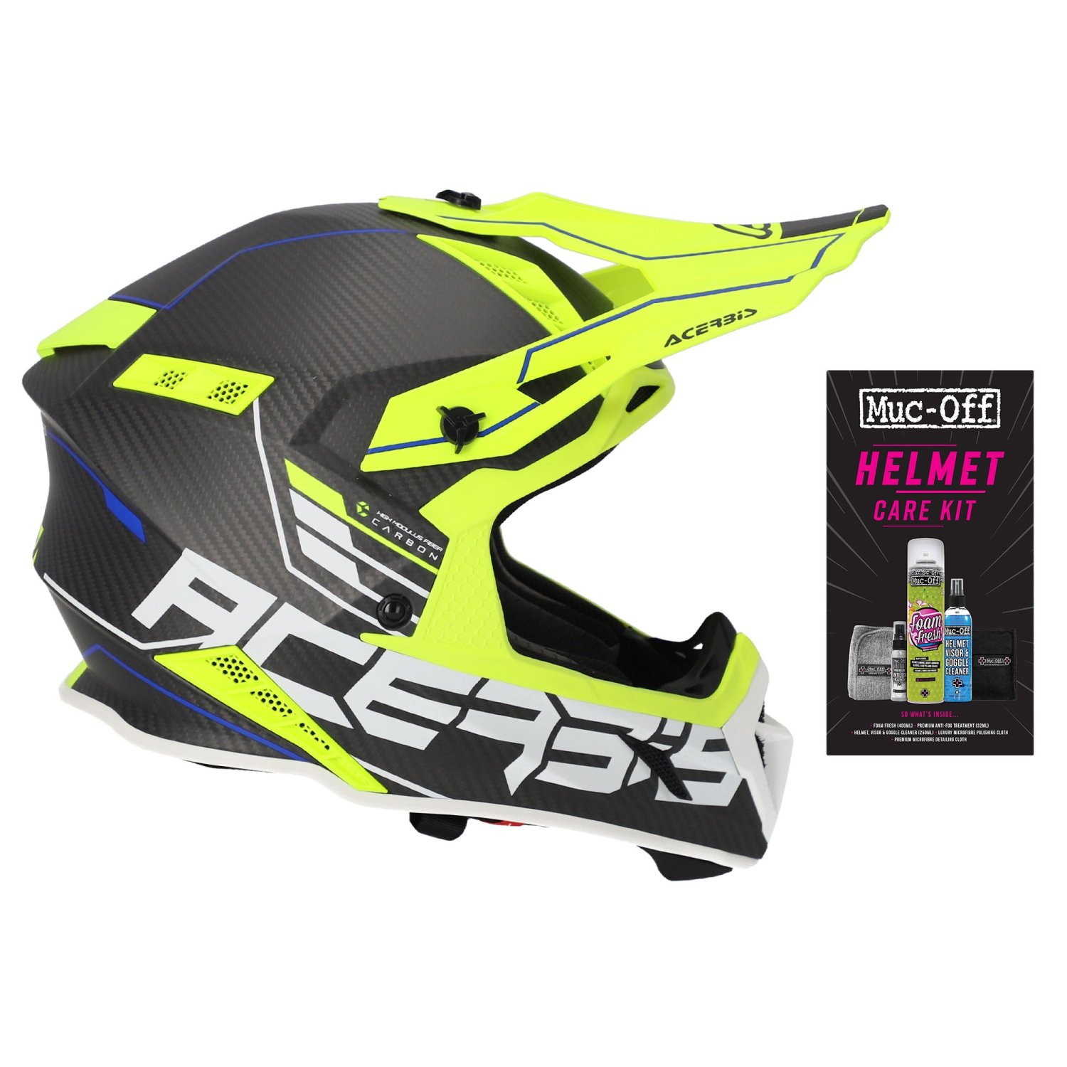 ACERBIS HELMET STEEL CARBON 22-06 YELLOW LARGE + FREE HELMET CARE KIT